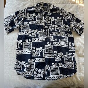 Navy and White Tropical Print Shirt size large